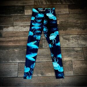 BlackMilk teal Jellyfish on a black background Leggings M